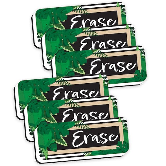 Ashley Productions Magnetic Boho Leaves Whiteboard Eraser with Border, 6ct.